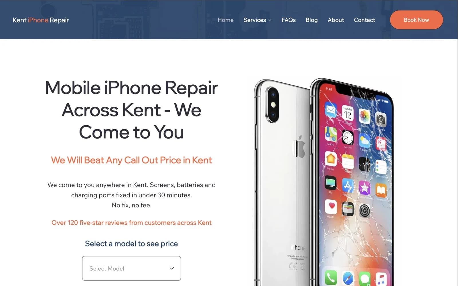 Kent iPhone Repair homepage.